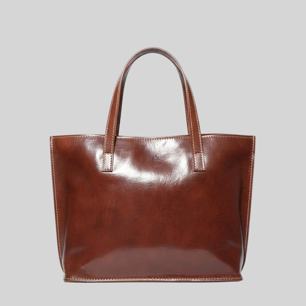 Italian Handmade Brown Leather Tote Bag , Elegant and Spacious Designer Bag from Florence