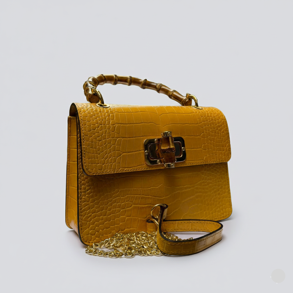 Italian Handmade Leather Tote Bag for Women, Yellow Cowhide Crossbody Bag, Small Leather Purse