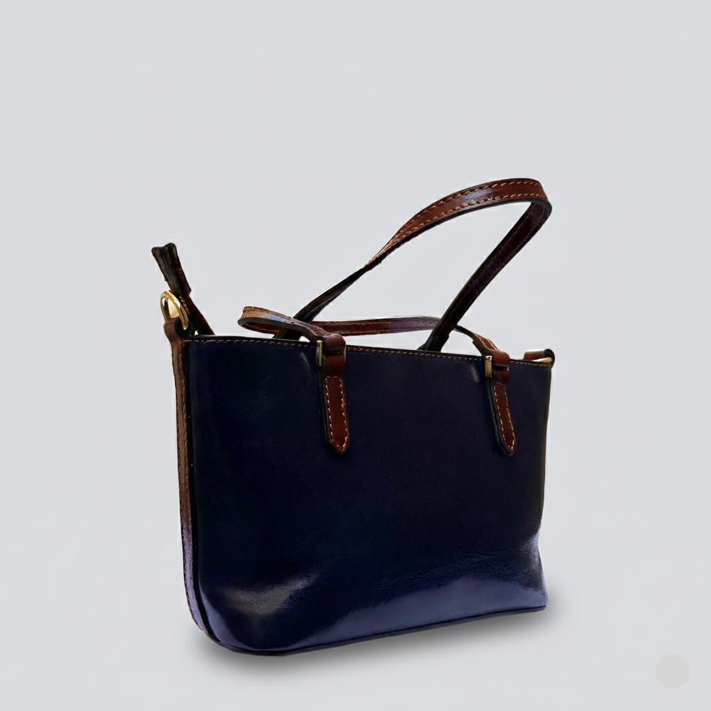 Italian Leather Tote Bag: Handmade Navy Blue Boat Bag, Florence