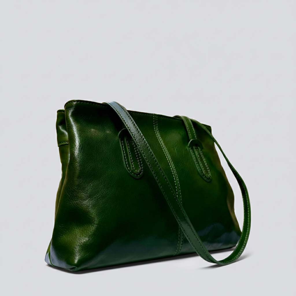Italian Green Leather Tote Bag – Handmade Women’s Handbag from Florence, Made in Italy