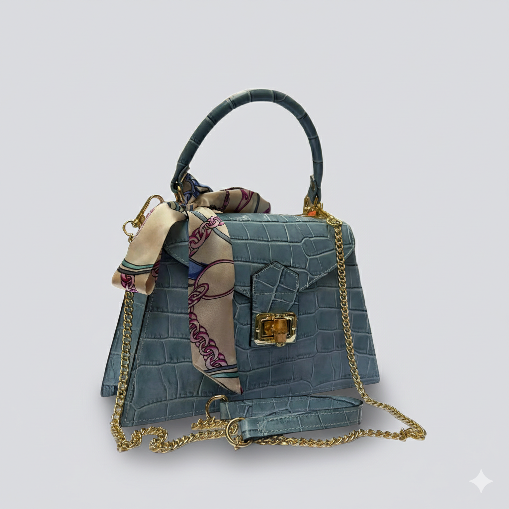 Italian Leather Tote Bag – Elegant Top Handle Purse with Scarf – Handmade in Florence