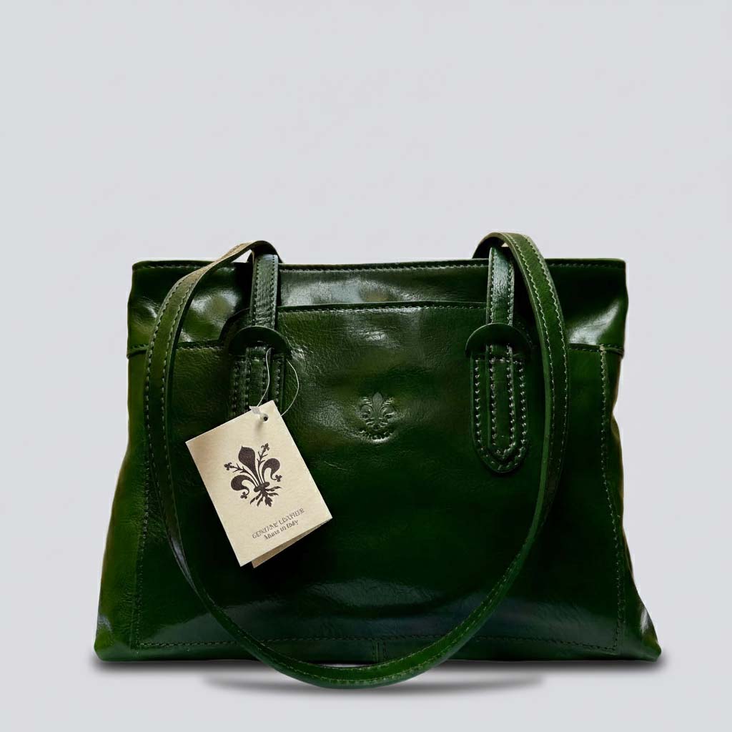 Italian Green Leather Tote Bag – Handmade Women’s Handbag from Florence, Made in Italy