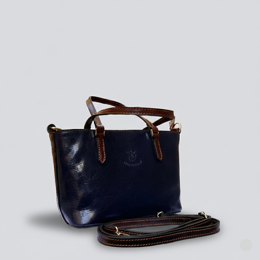 Italian Leather Tote Bag: Handmade Navy Blue Boat Bag, Florence