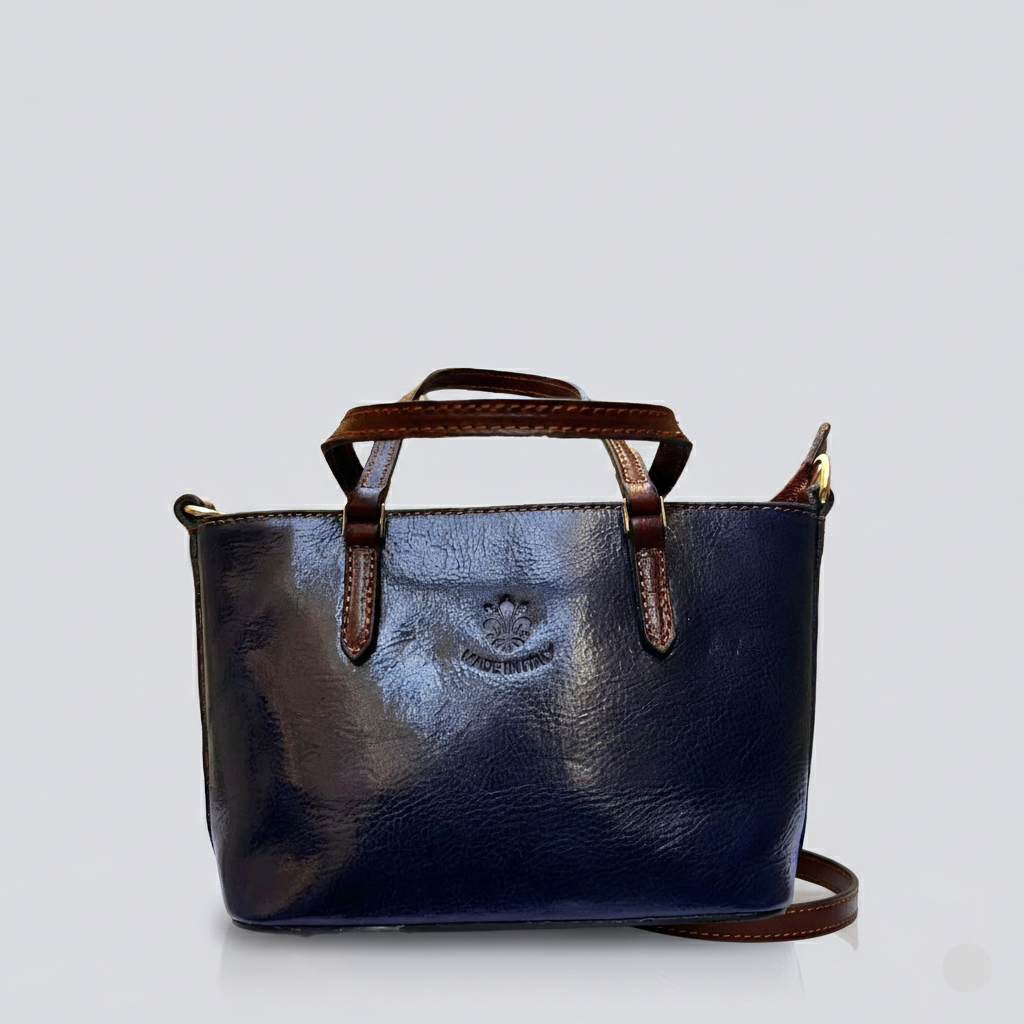 Italian Leather Tote Bag: Handmade Navy Blue Boat Bag, Florence