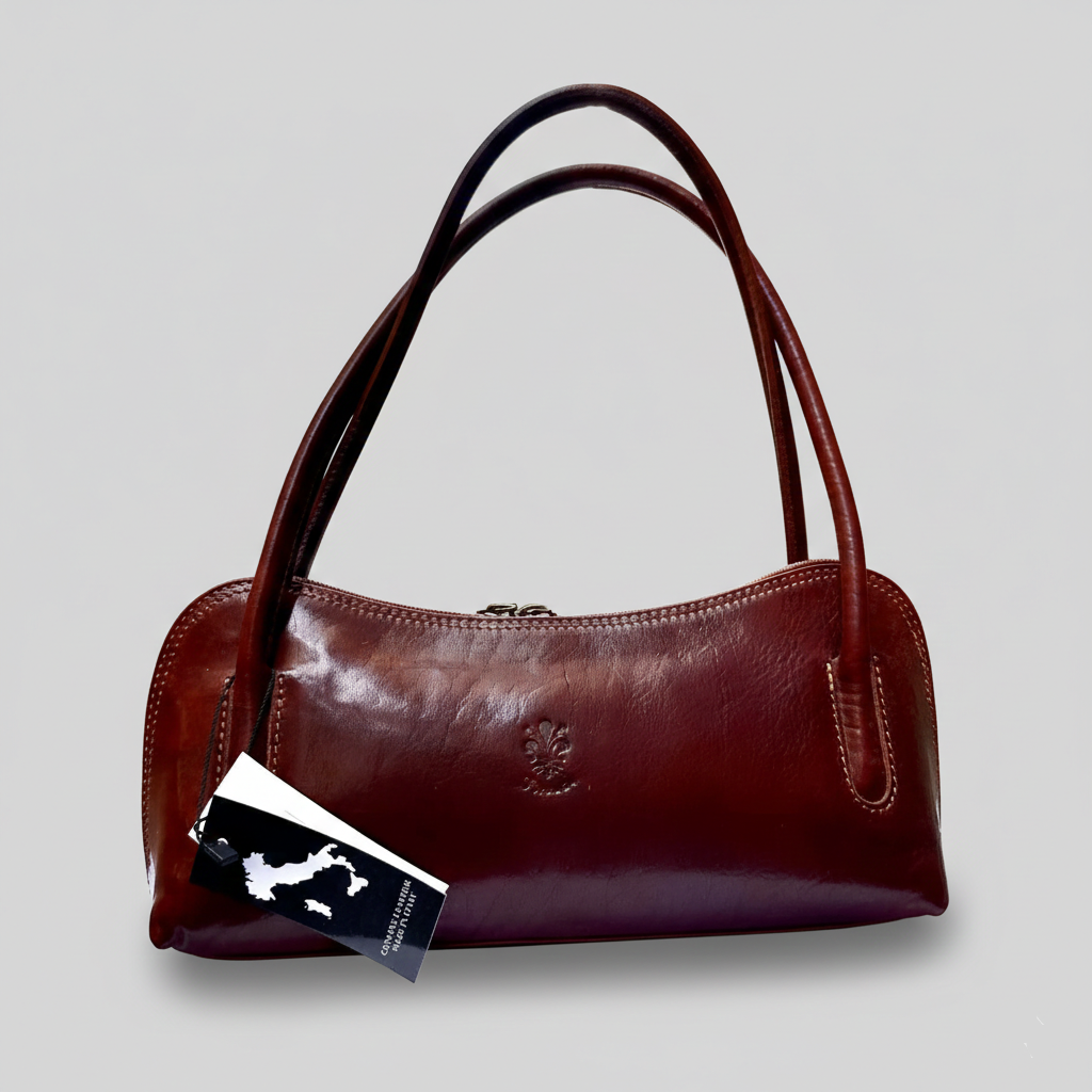Italian Handmade Red Leather Handbag | Elegant Vintage-Style Shoulder Bag from Florence