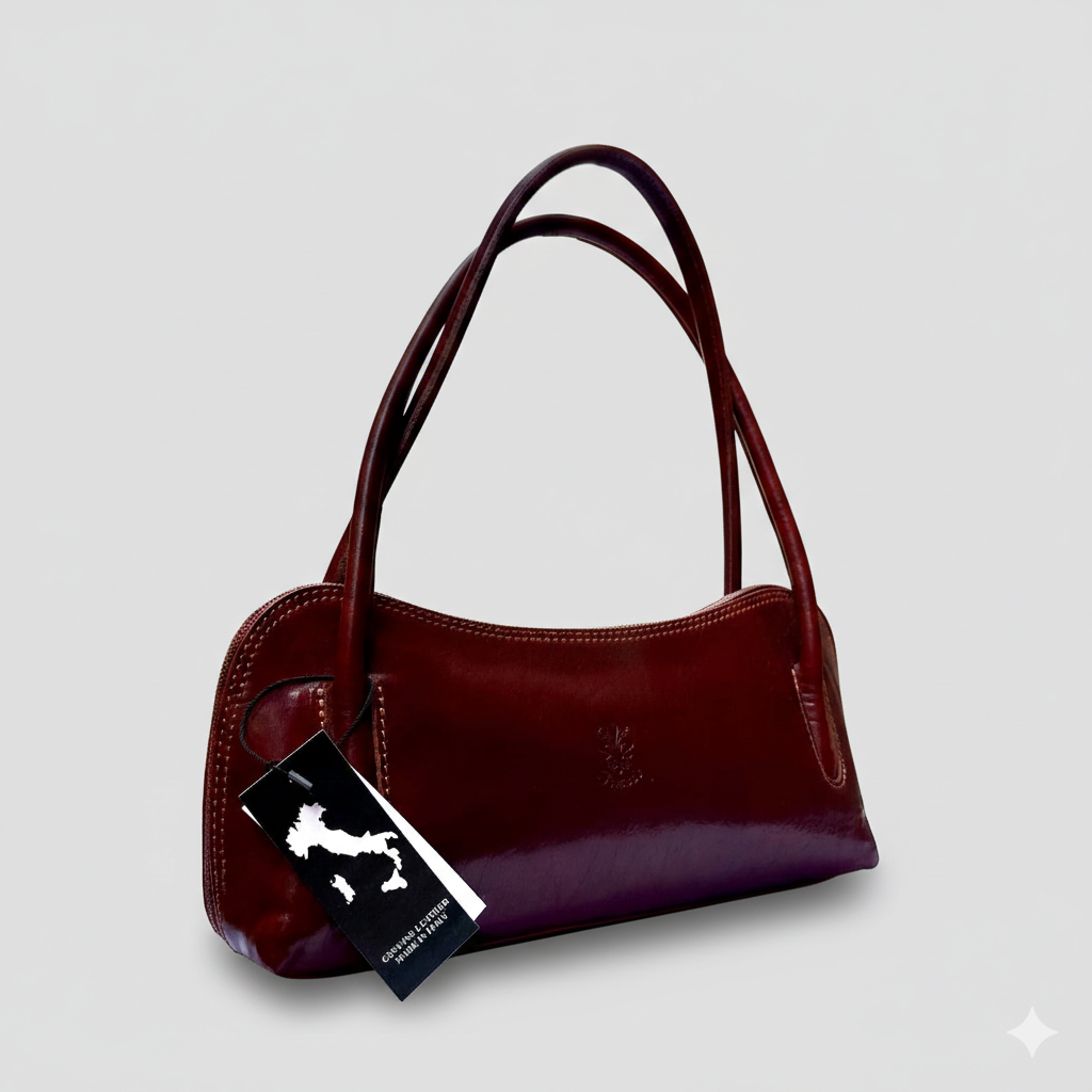 Italian Handmade Red Leather Handbag | Elegant Vintage-Style Shoulder Bag from Florence