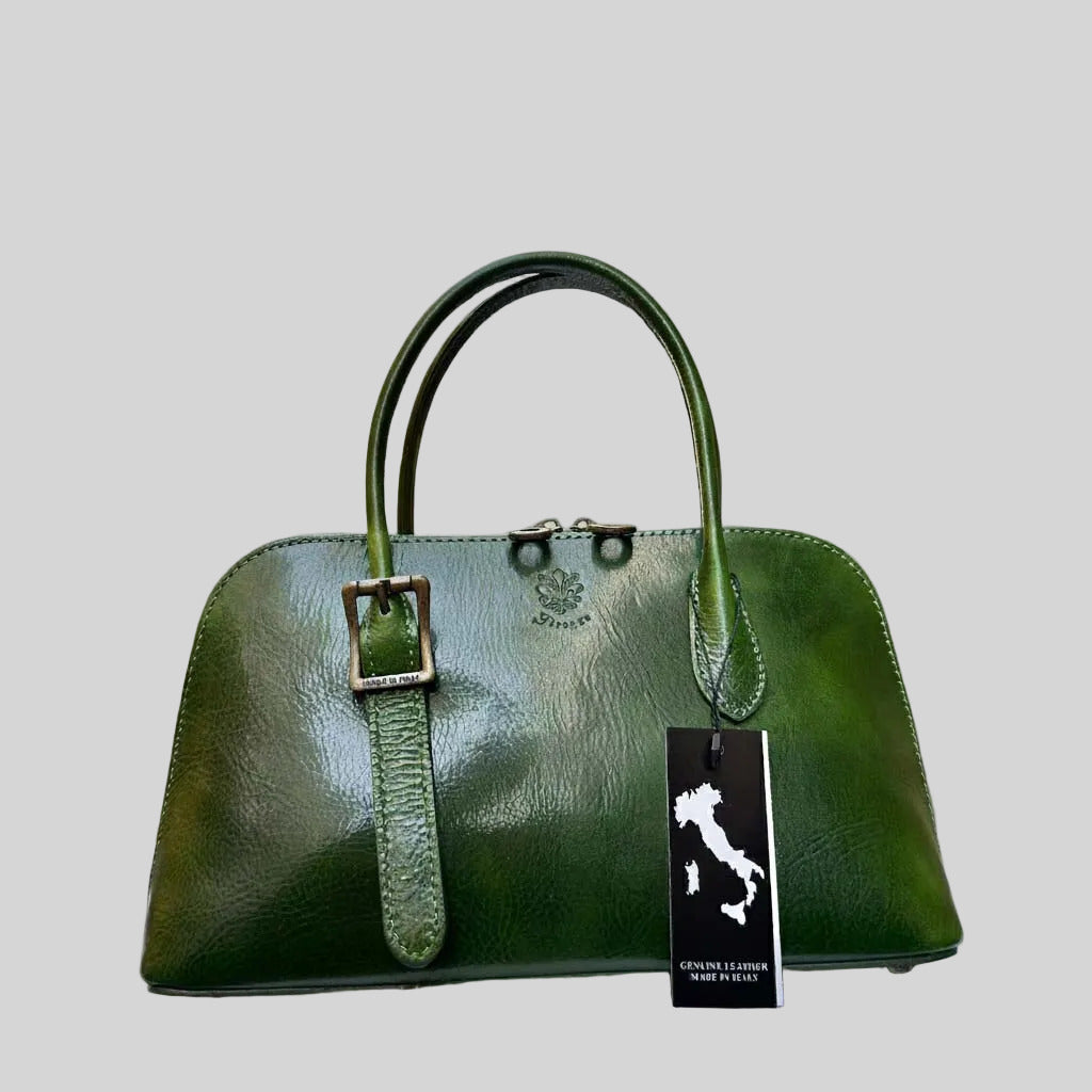 Handmade Italian Leather Tote: Elegant Green Shoulder Bag