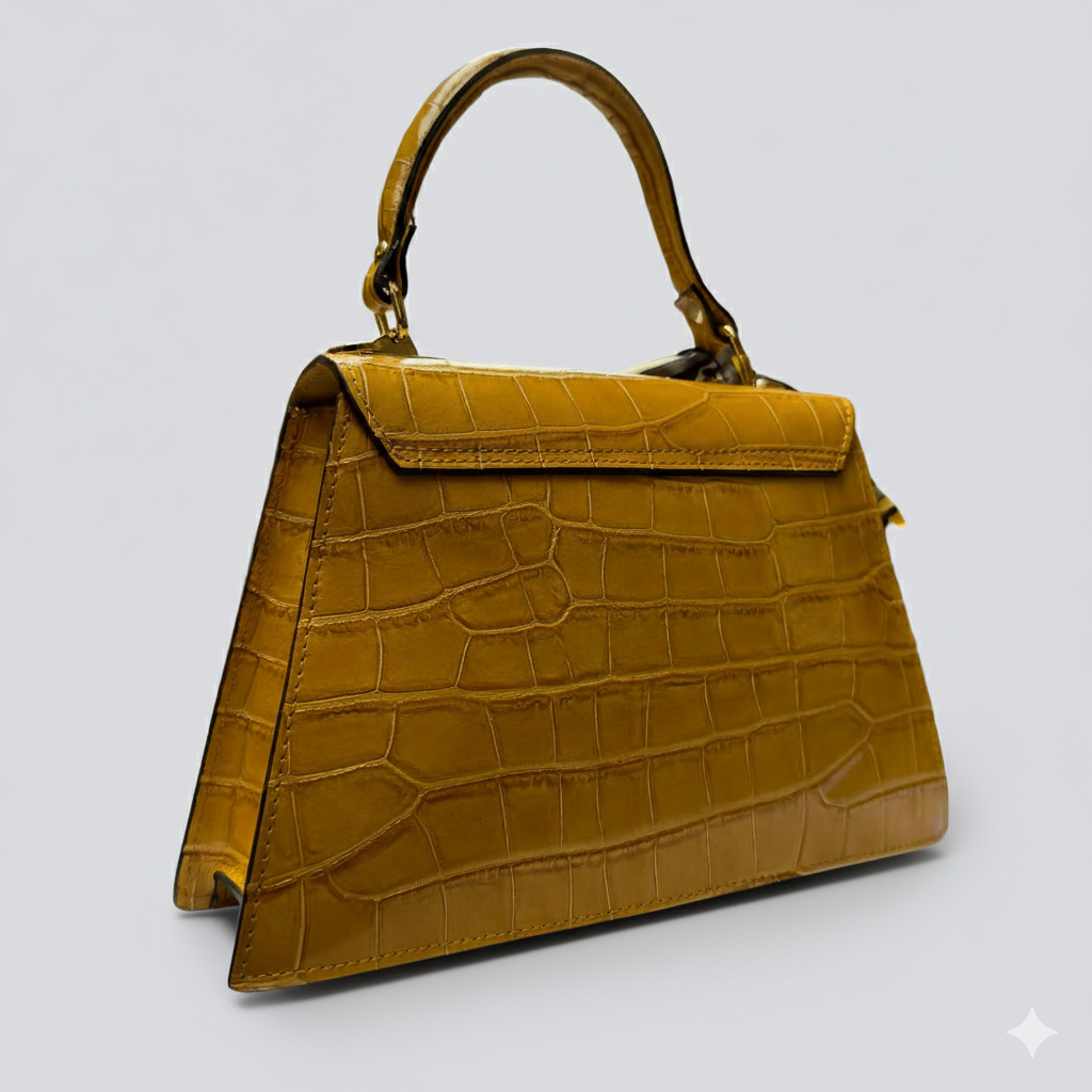 Yellow Italian Leather Tote Bag – Elegant Top Handle Purse with Scarf – Handmade in Florence