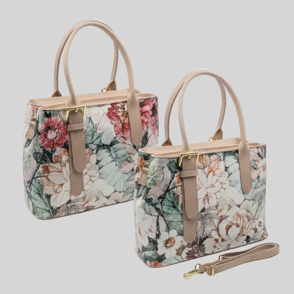Italian Handmade Leather Bags For Women || Elegant Floral Leather Tote From Florence, Beige Bag, Made in Italy