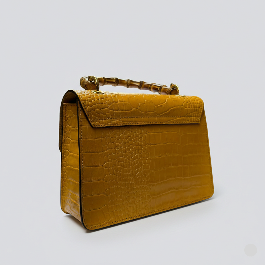 Italian Handmade Leather Tote Bag for Women, Yellow Cowhide Crossbody Bag, Small Leather Purse