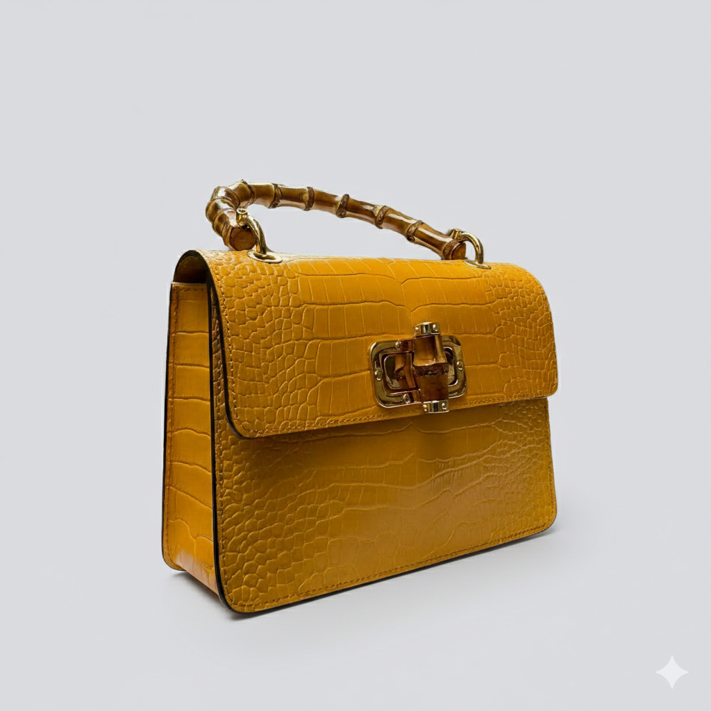 Italian Handmade Leather Tote Bag for Women, Yellow Cowhide Crossbody Bag, Small Leather Purse