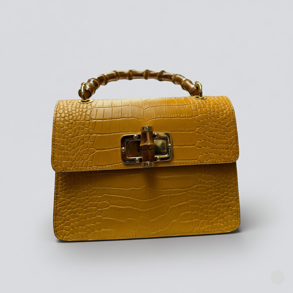 Italian Handmade Leather Tote Bag for Women, Yellow Cowhide Crossbody Bag, Small Leather Purse