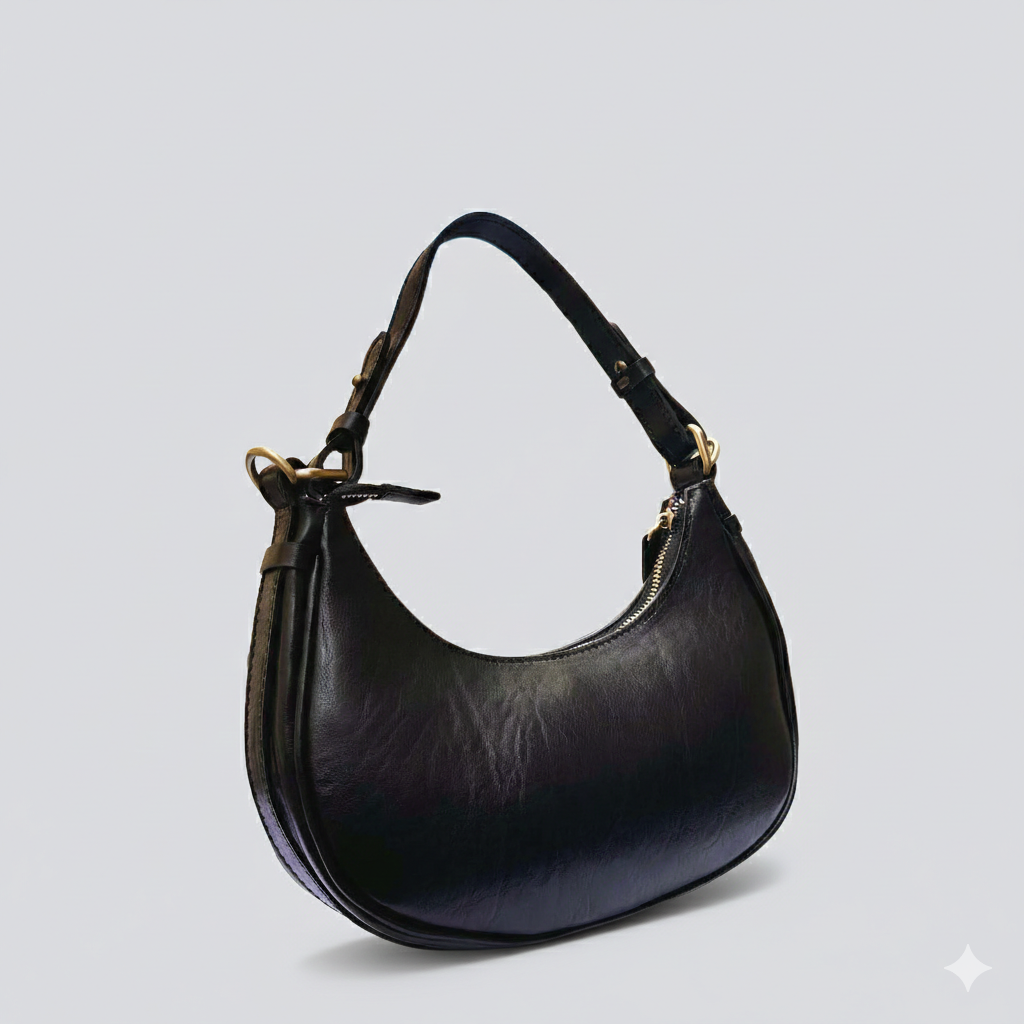 Italian Handmade Black Leather Crossbody Bag – Elegant Women’s Shoulder Purse