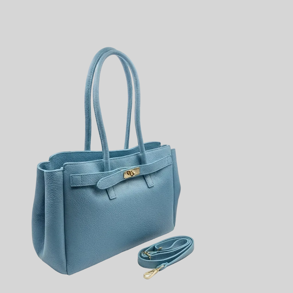 Italian Handmade Leather Bags For Woman ‖ Elegant Leather Tote From Florence, Light Blue Bag, Made in Italy