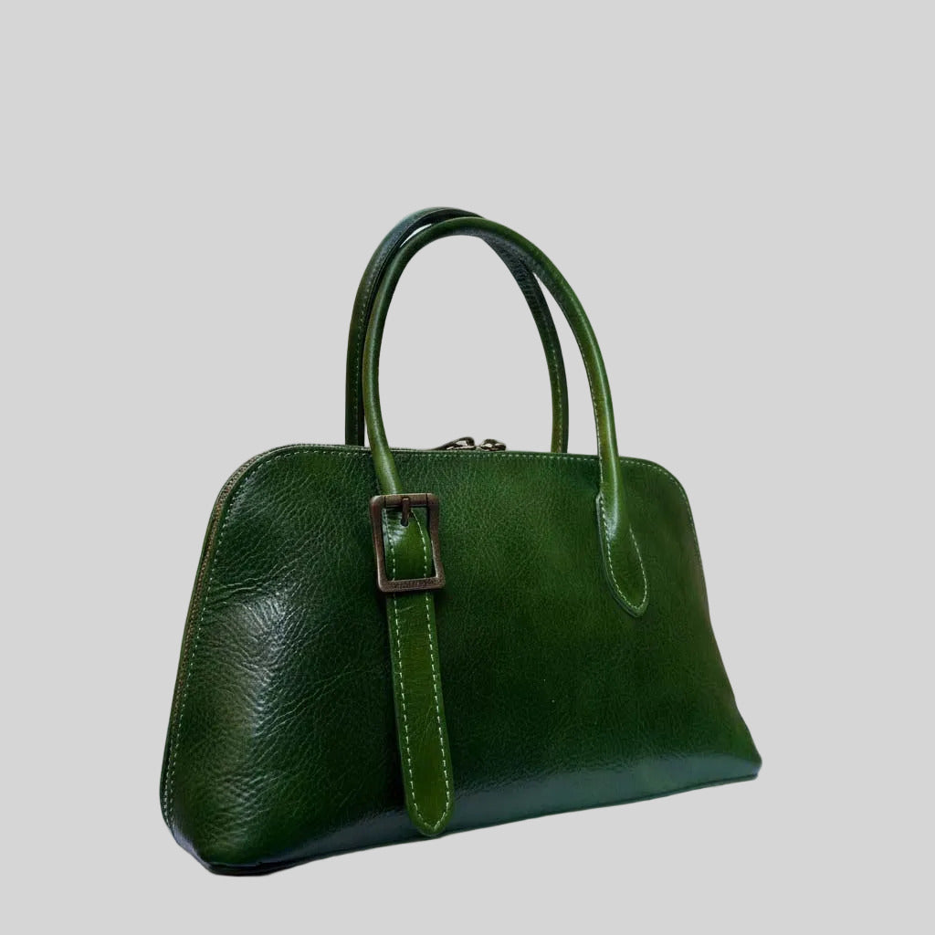 Handmade Italian Leather Tote: Elegant Green Shoulder Bag