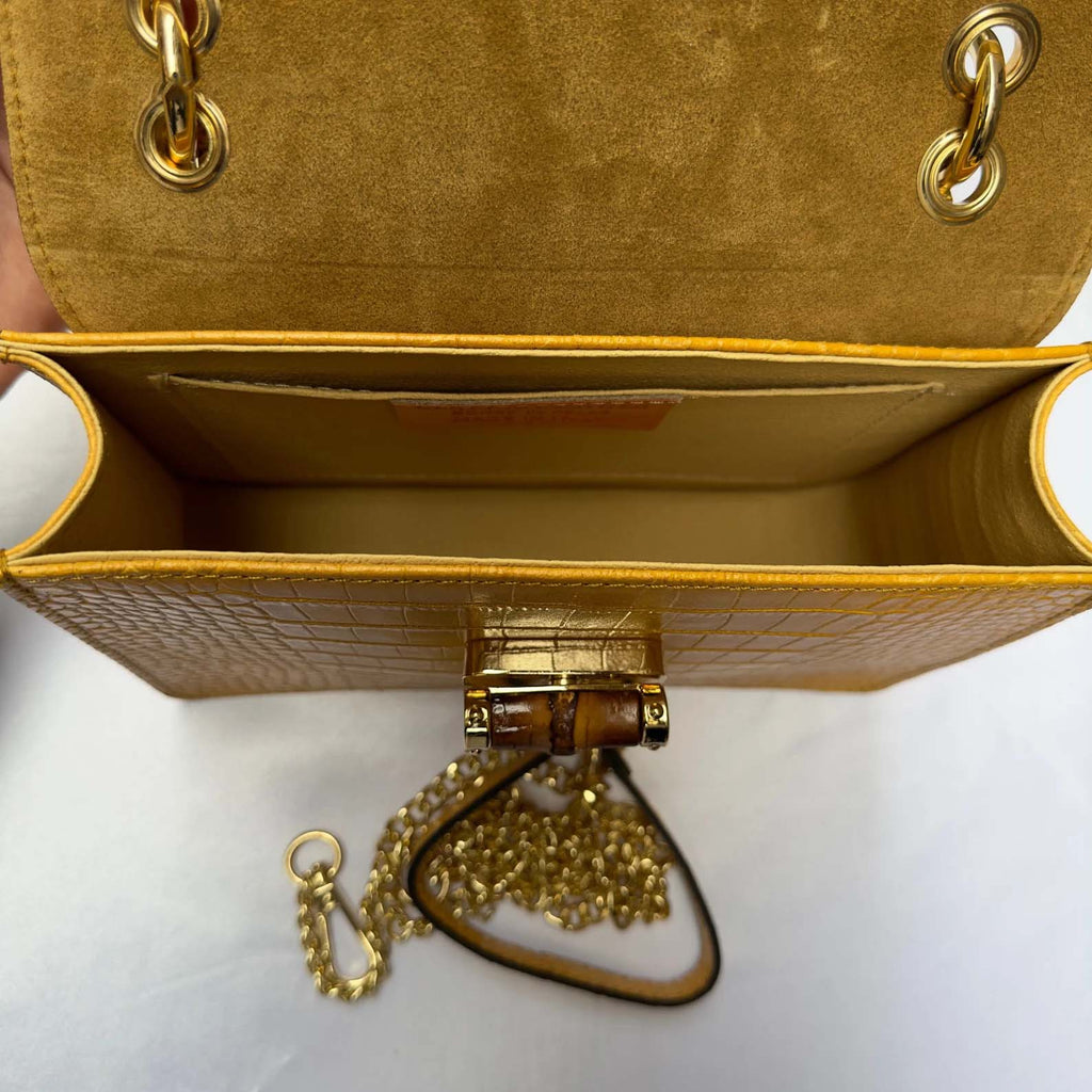 Italian Handmade Leather Tote Bag for Women, Yellow Cowhide Crossbody Bag, Small Leather Purse