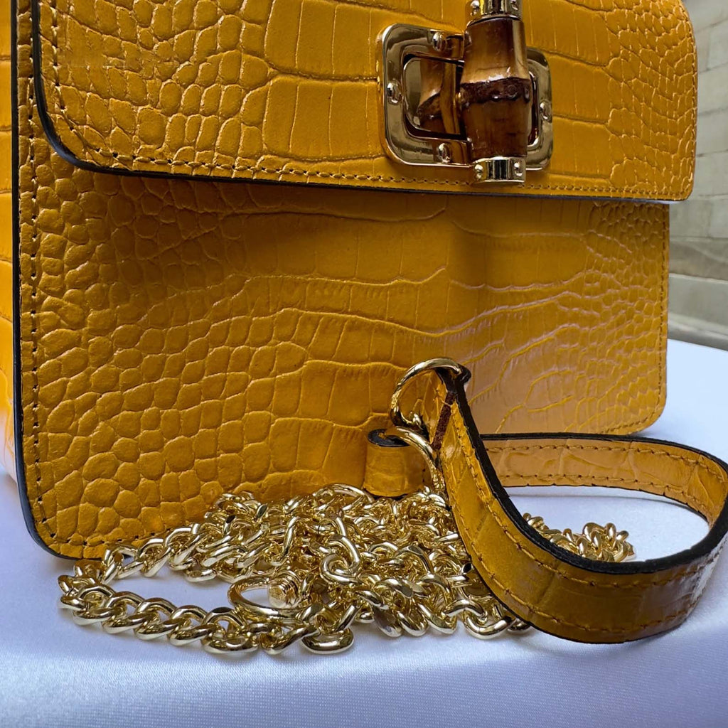 Italian Handmade Leather Tote Bag for Women, Yellow Cowhide Crossbody Bag, Small Leather Purse