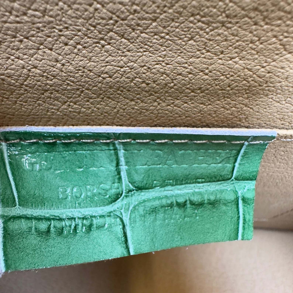 Green Italian Leather Tote Bag – Elegant Top Handle Purse with Scarf – Handmade in Florence