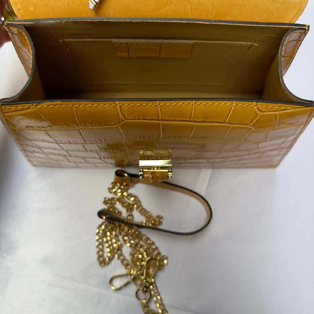 Yellow Italian Leather Tote Bag – Elegant Top Handle Purse with Scarf – Handmade in Florence