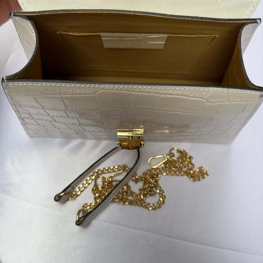 White Italian Leather Tote Bag – Elegant Top Handle Purse with Scarf – Handmade in Florence