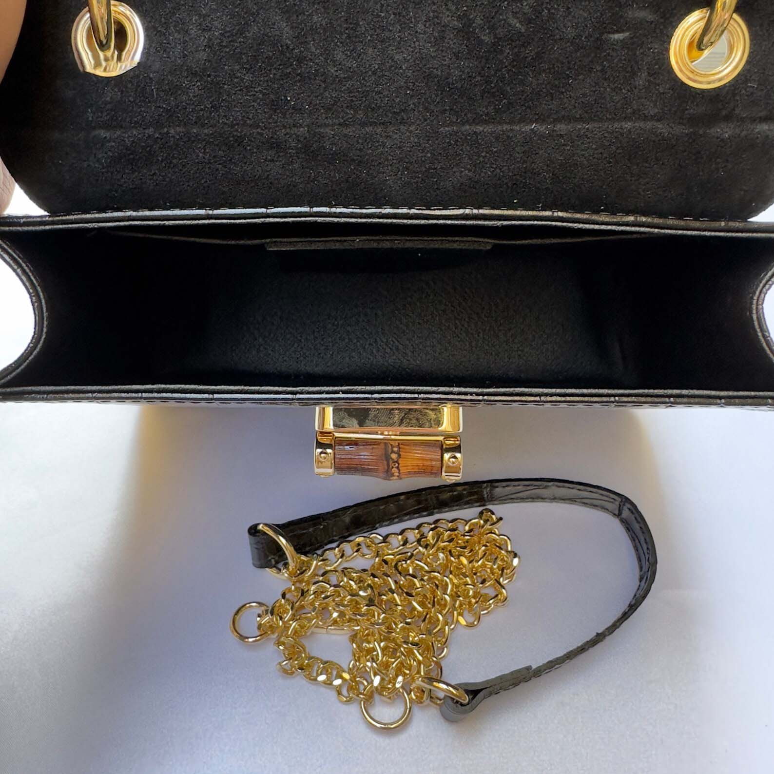 Italian Handmade Elegant Leather Tote Bag from Florence, Black Bamboo For women