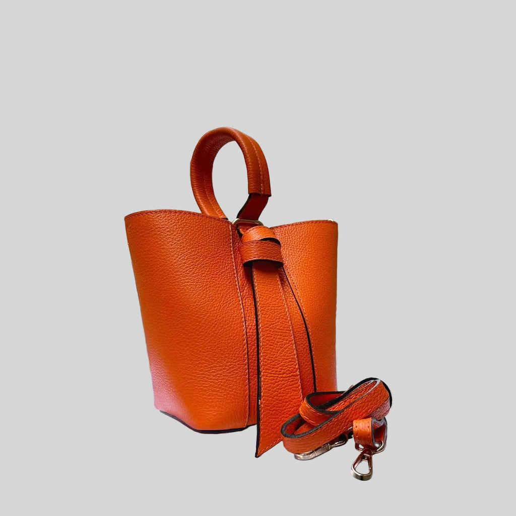 Italian Handmade Leather Bags For Women From Florence | Orange Bucket Bag