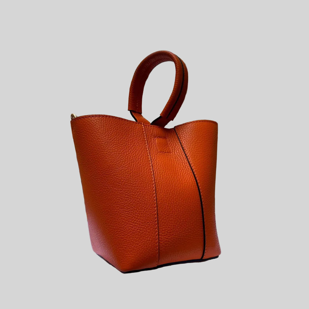 Italian Handmade Leather Bags For Women From Florence | Orange Bucket Bag