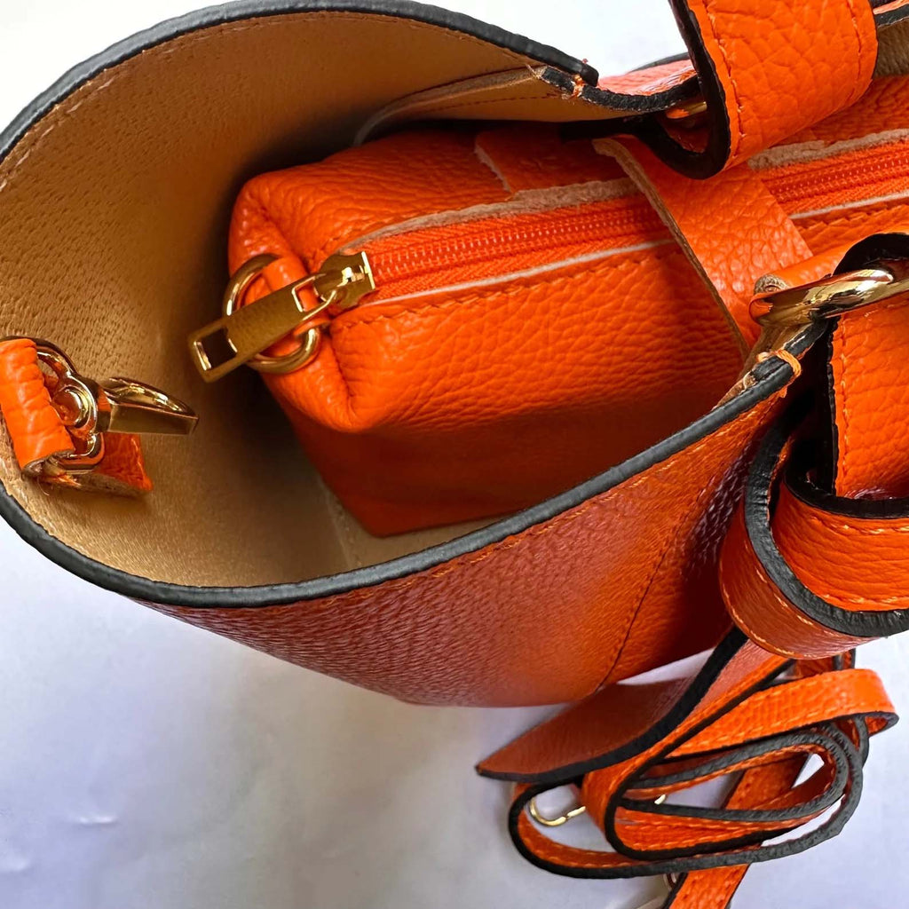 Italian Handmade Leather Bags For Women From Florence | Orange Bucket Bag
