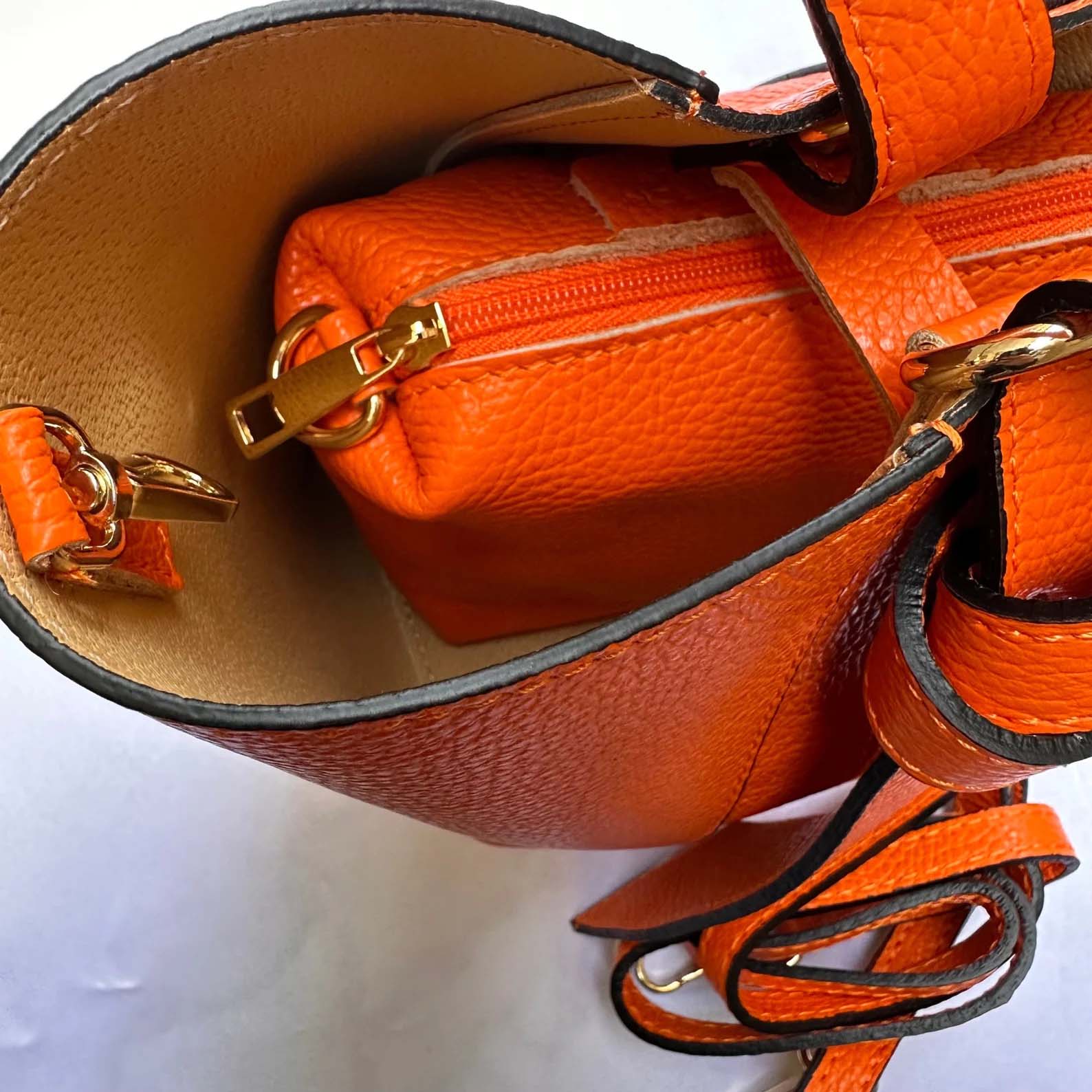 Italian Handmade Leather Bags For Women From Florence | Orange Bucket Bag