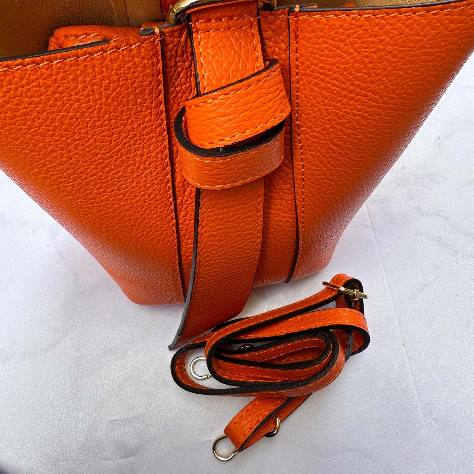 Italian Handmade Leather Bags For Women From Florence | Orange Bucket Bag