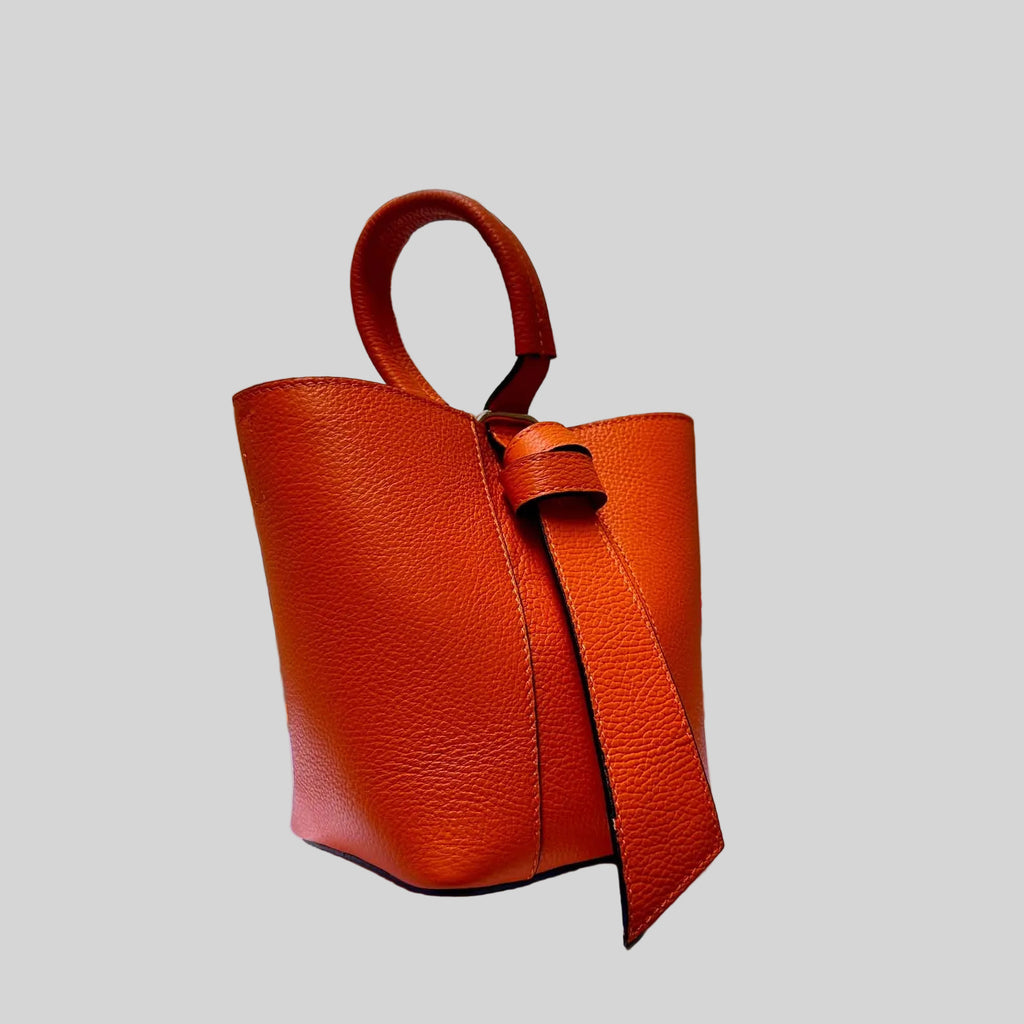 Italian Handmade Leather Bags For Women From Florence | Orange Bucket Bag