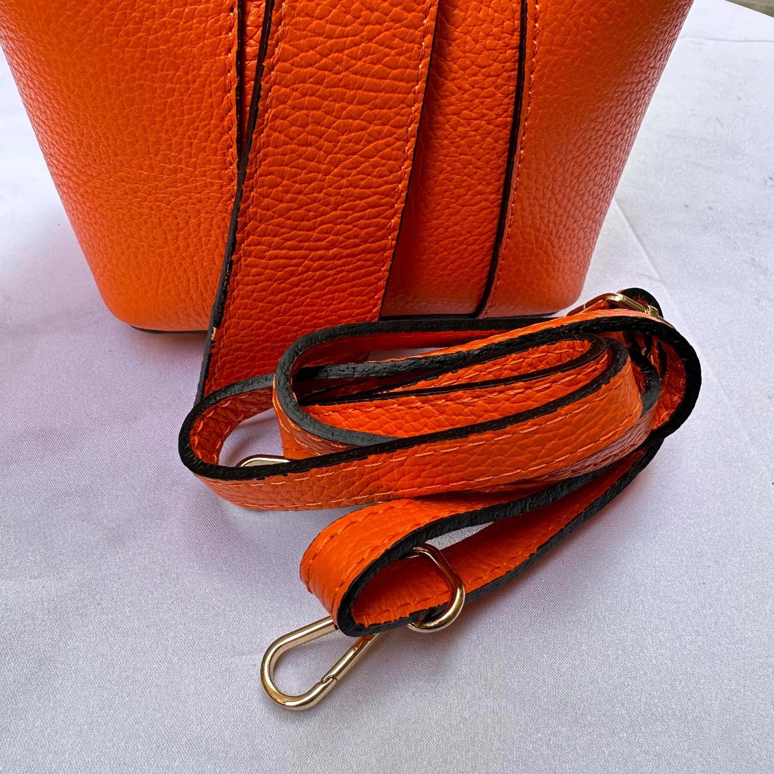 Italian Handmade Leather Bags For Women From Florence | Orange Bucket Bag