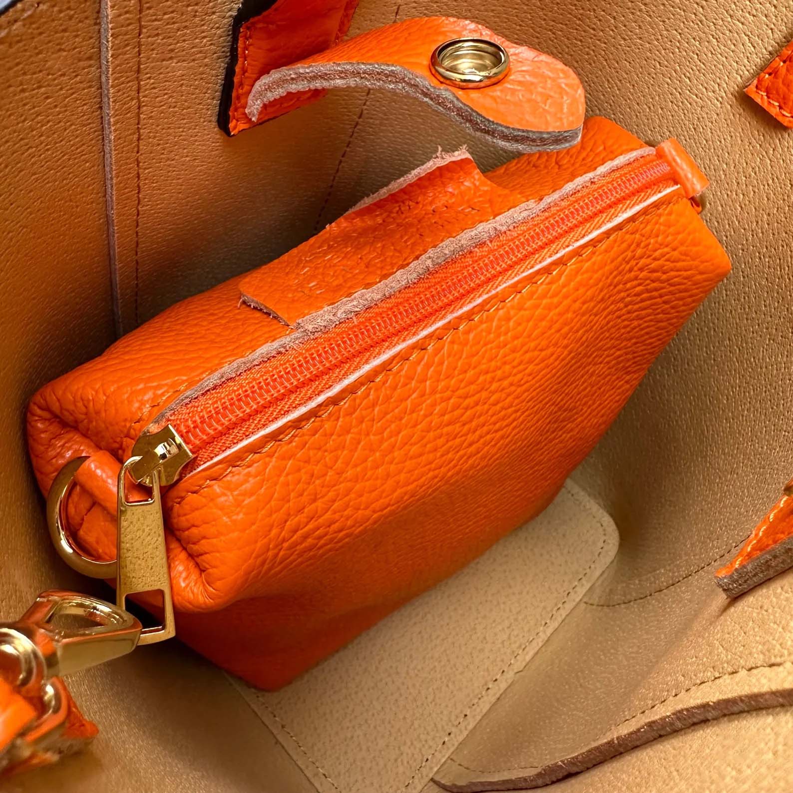 Italian Handmade Leather Bags For Women From Florence | Orange Bucket Bag
