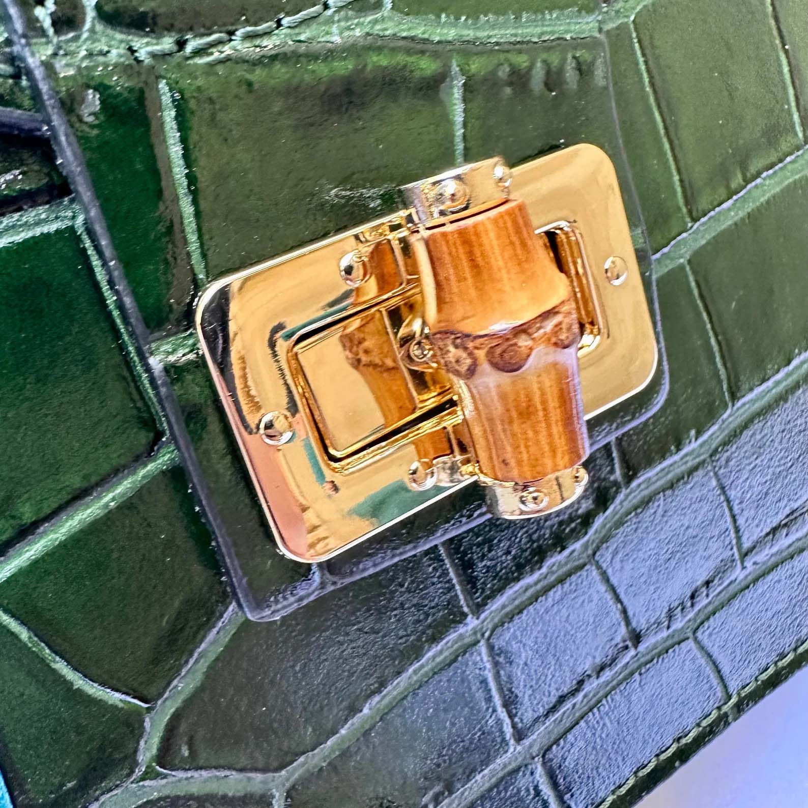 Green Italian Leather Tote Bag – Elegant Top Handle Purse with Scarf – Handmade in Florence