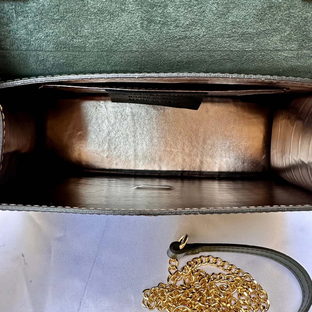 Green Italian Leather Tote Bag – Elegant Top Handle Purse with Scarf – Handmade in Florence