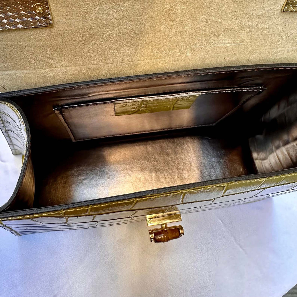 Lime Green Italian Leather Tote Bag – Elegant Top Handle Purse with Scarf – Handmade in Florence