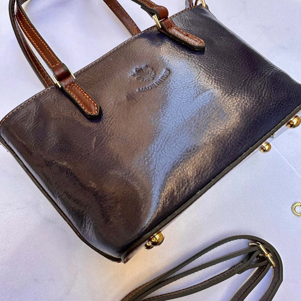Italian Leather Tote Bag: Handmade Navy Blue Boat Bag, Florence