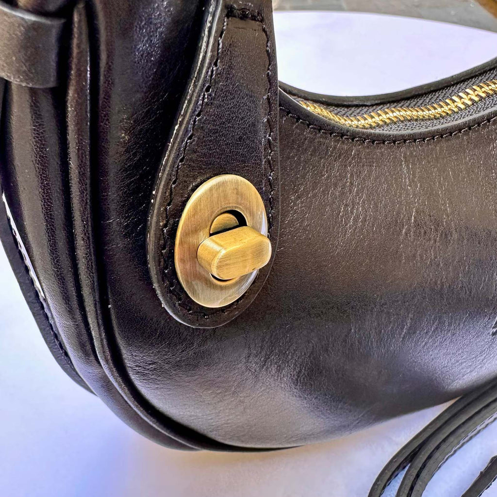 Italian Handmade Black Leather Crossbody Bag – Elegant Women’s Shoulder Purse