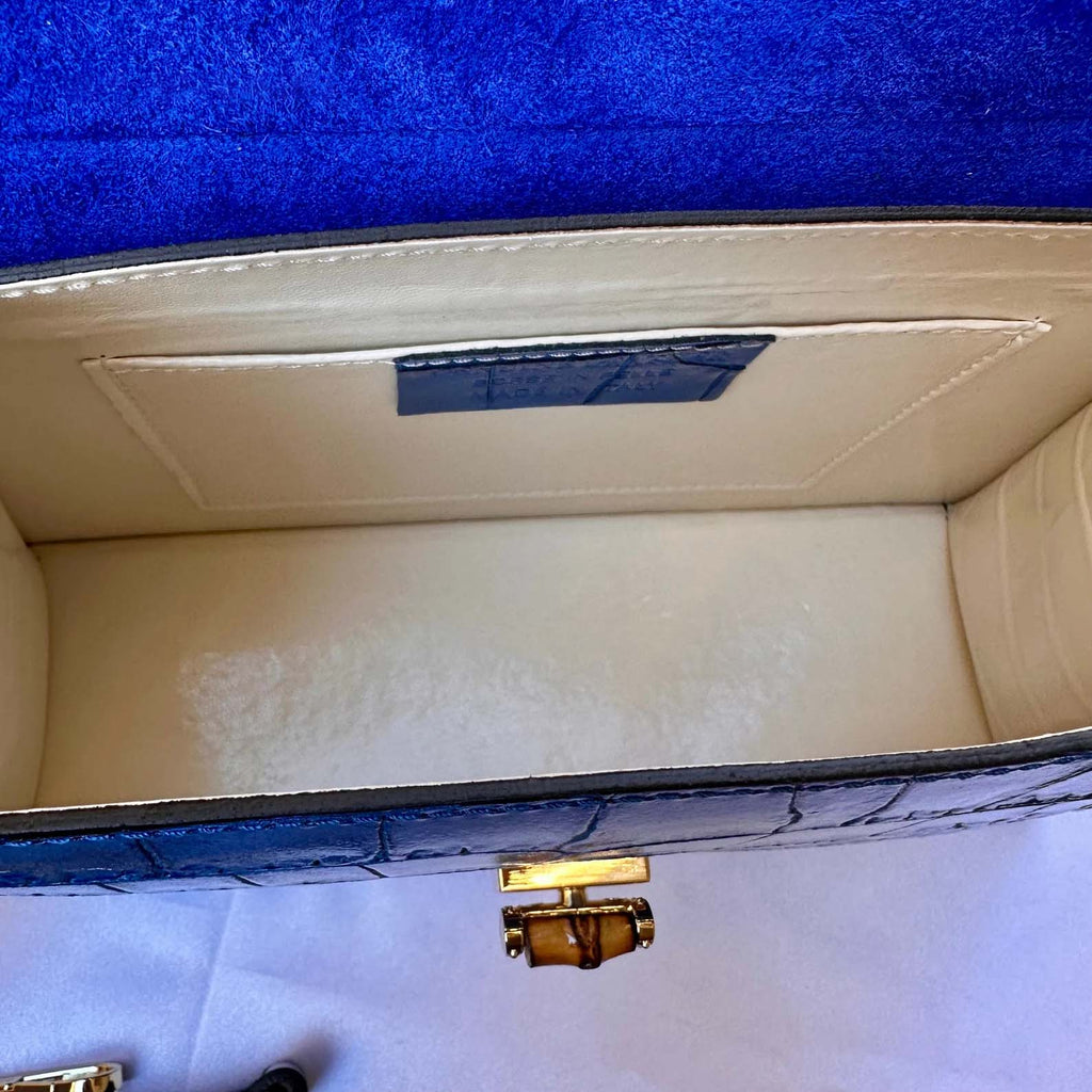 Blue Italian Leather Tote Bag – Elegant Top Handle Purse with Scarf – Handmade in Florence