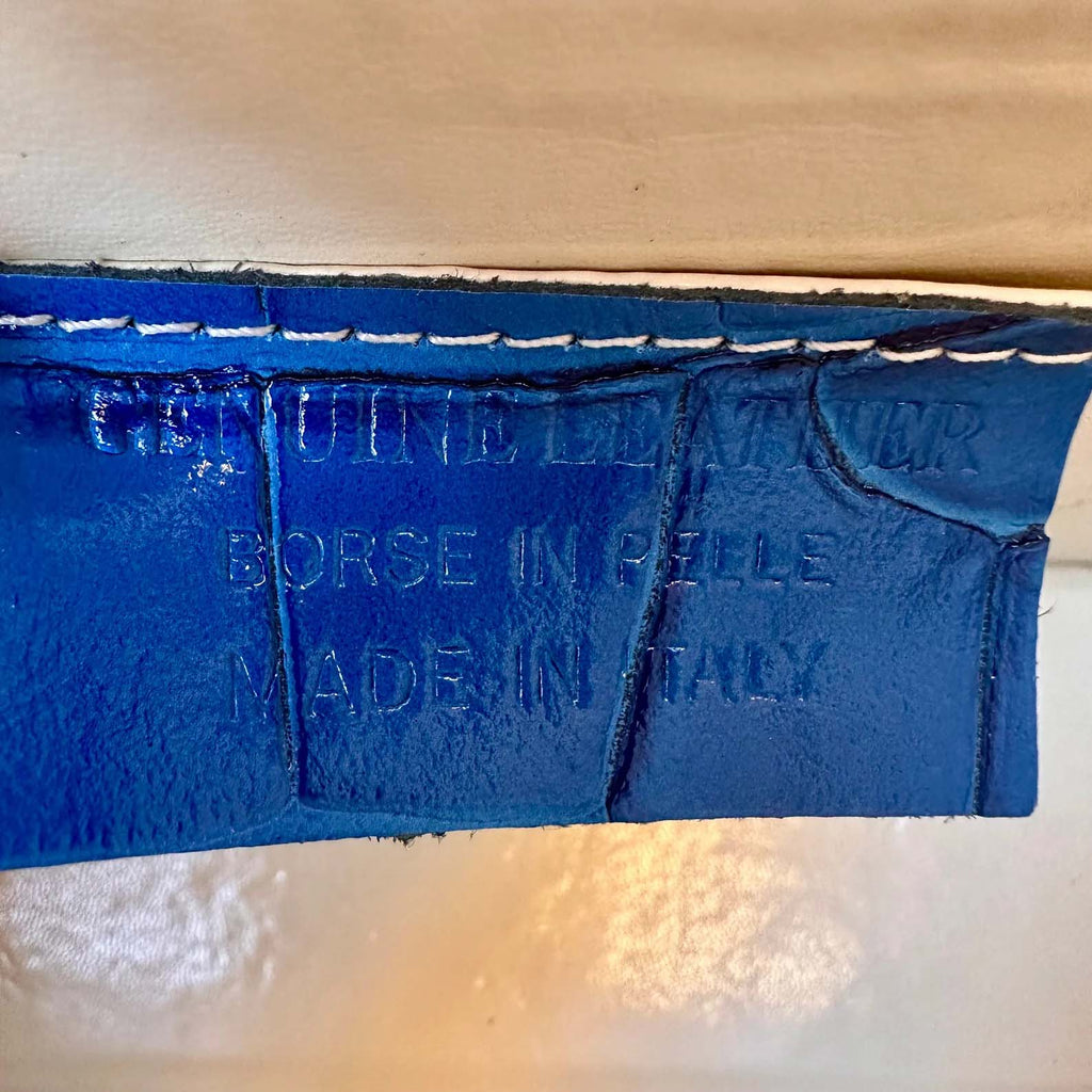 Blue Italian Leather Tote Bag – Elegant Top Handle Purse with Scarf – Handmade in Florence