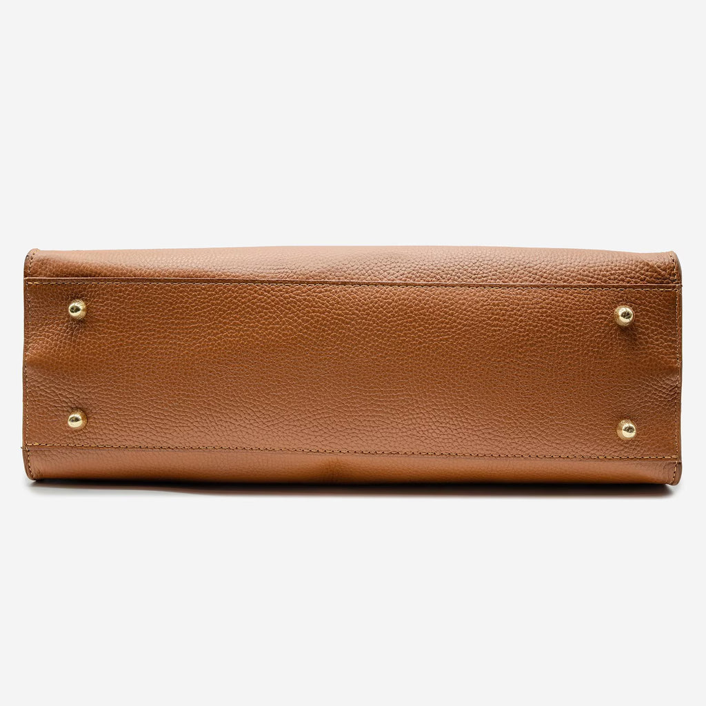 Italian Handmade Leather Tote Bag | Brown Pebbled Leather Handbag for Women | Elegant Work Bag Made in Florence Italy | Top Handle Purse