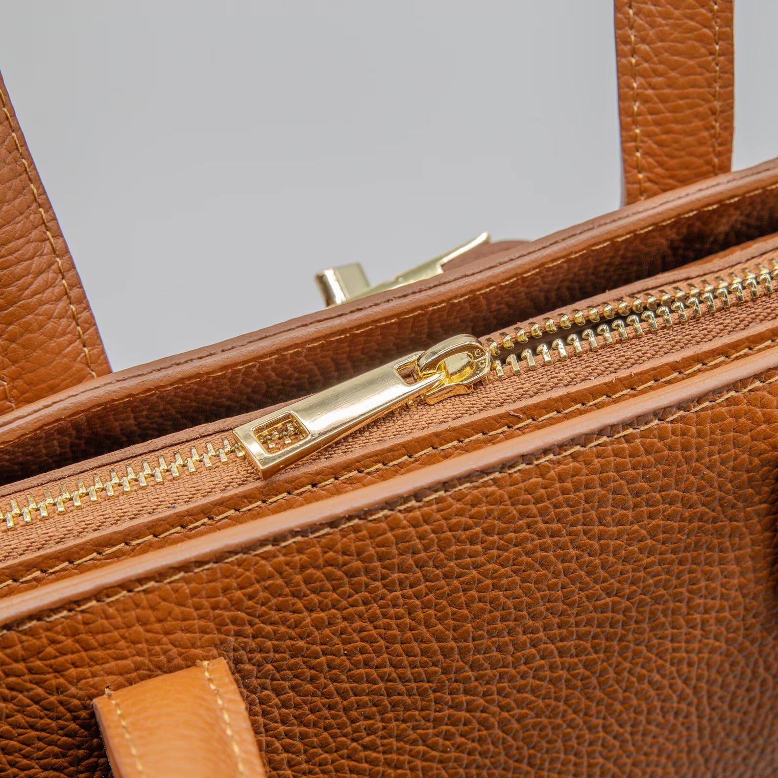 Italian Handmade Leather Tote Bag | Brown Pebbled Leather Handbag for Women | Elegant Work Bag Made in Florence Italy | Top Handle Purse