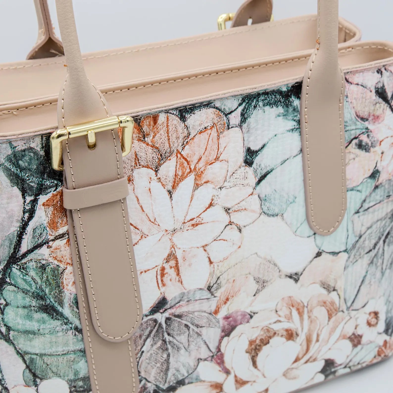 Italian Handmade Leather Bags For Women || Elegant Floral Leather Tote From Florence, Beige Bag, Made in Italy