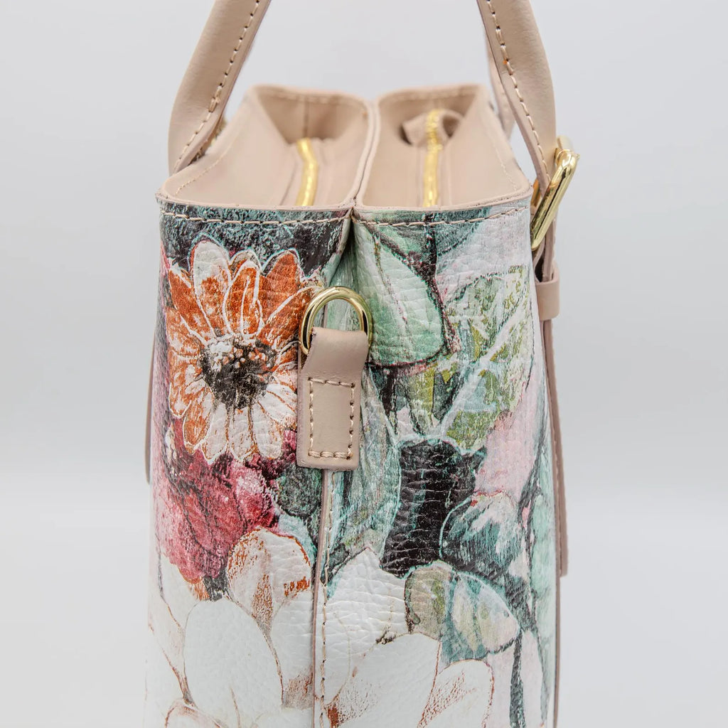Italian Handmade Leather Bags For Women || Elegant Floral Leather Tote From Florence, Beige Bag, Made in Italy