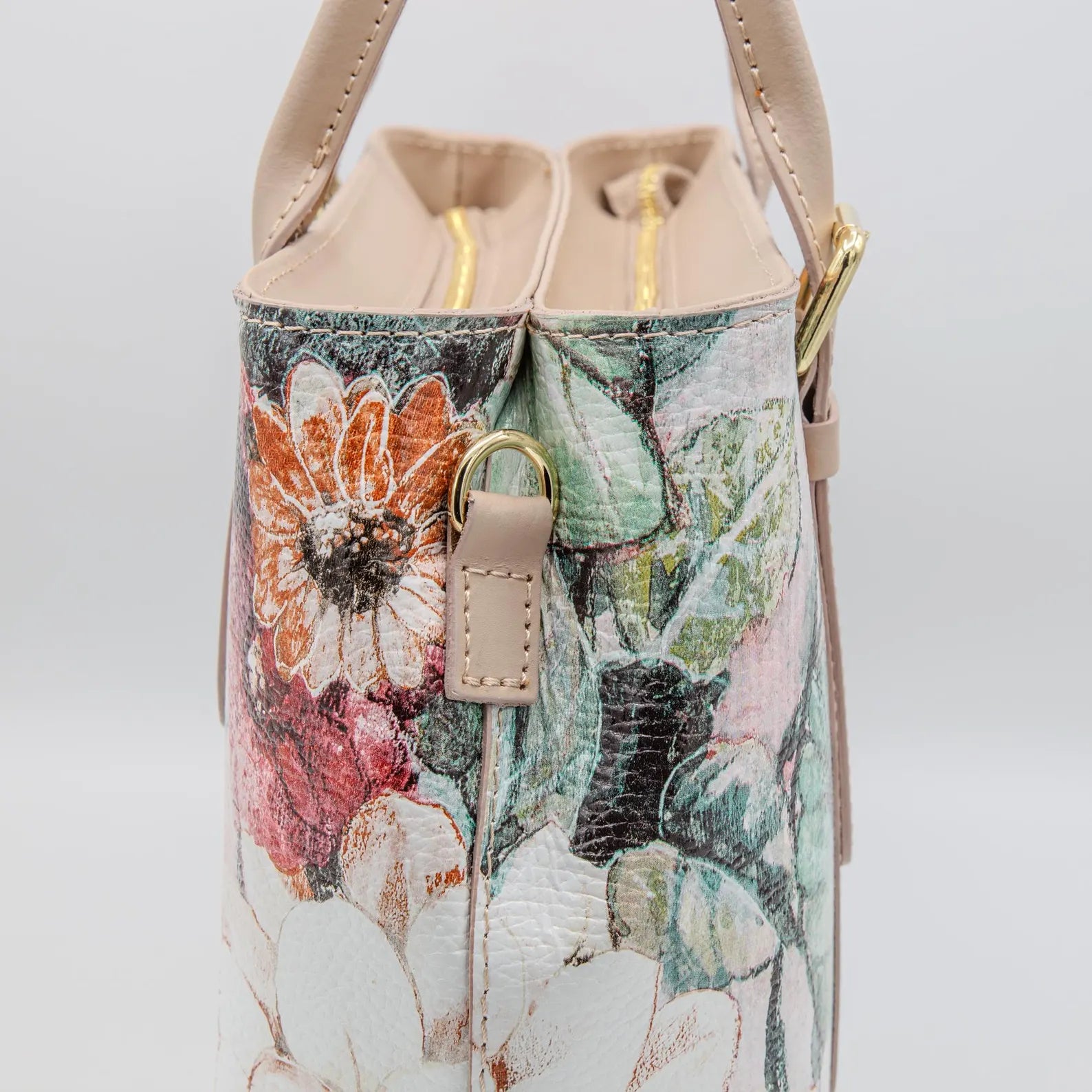 Italian Handmade Leather Bags For Women || Elegant Floral Leather Tote From Florence, Beige Bag, Made in Italy