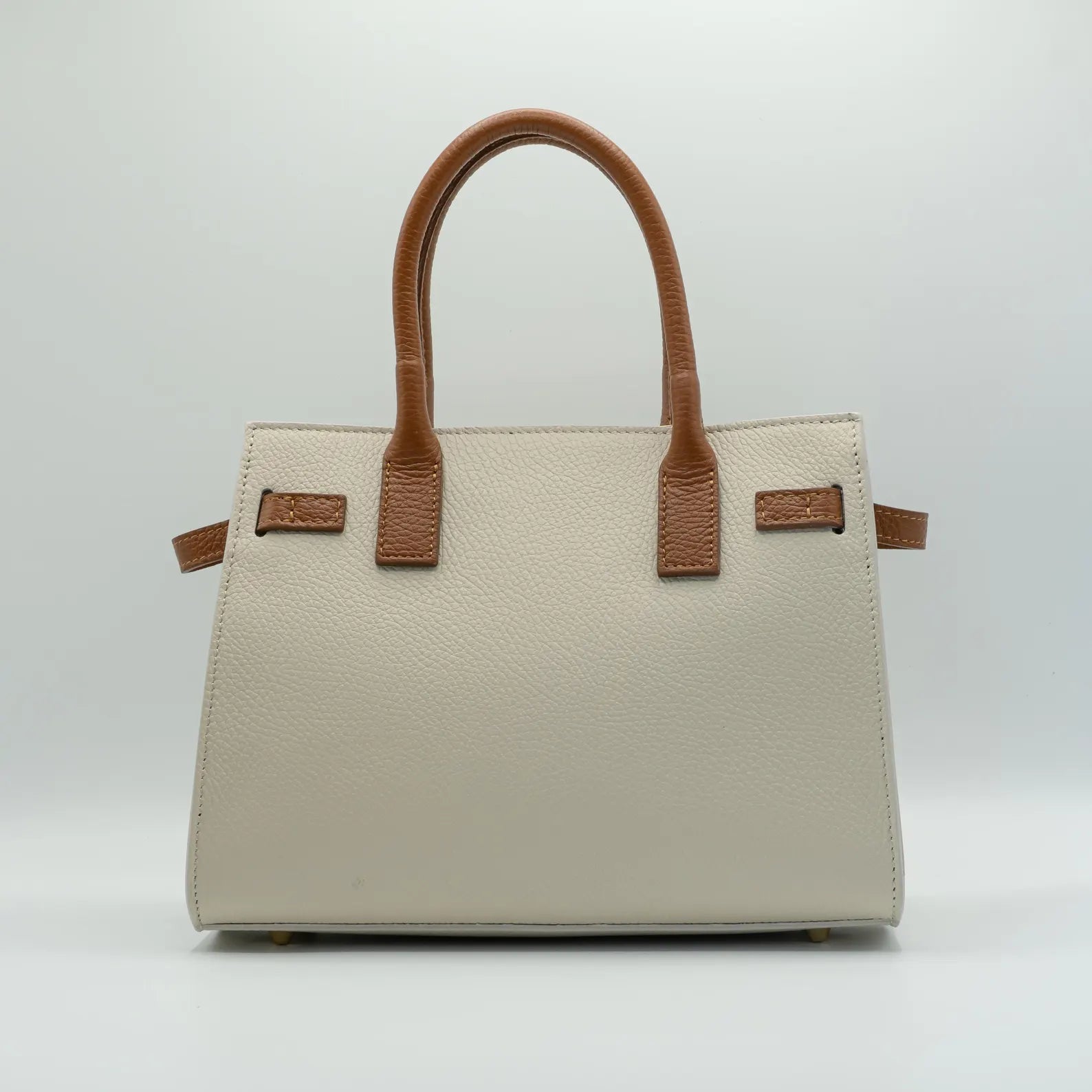 Italian Handmade Leather Bag for Women | Elegant Off-White & Brown Tote From Florence, Made in Italy | Luxury Top Handle Purse