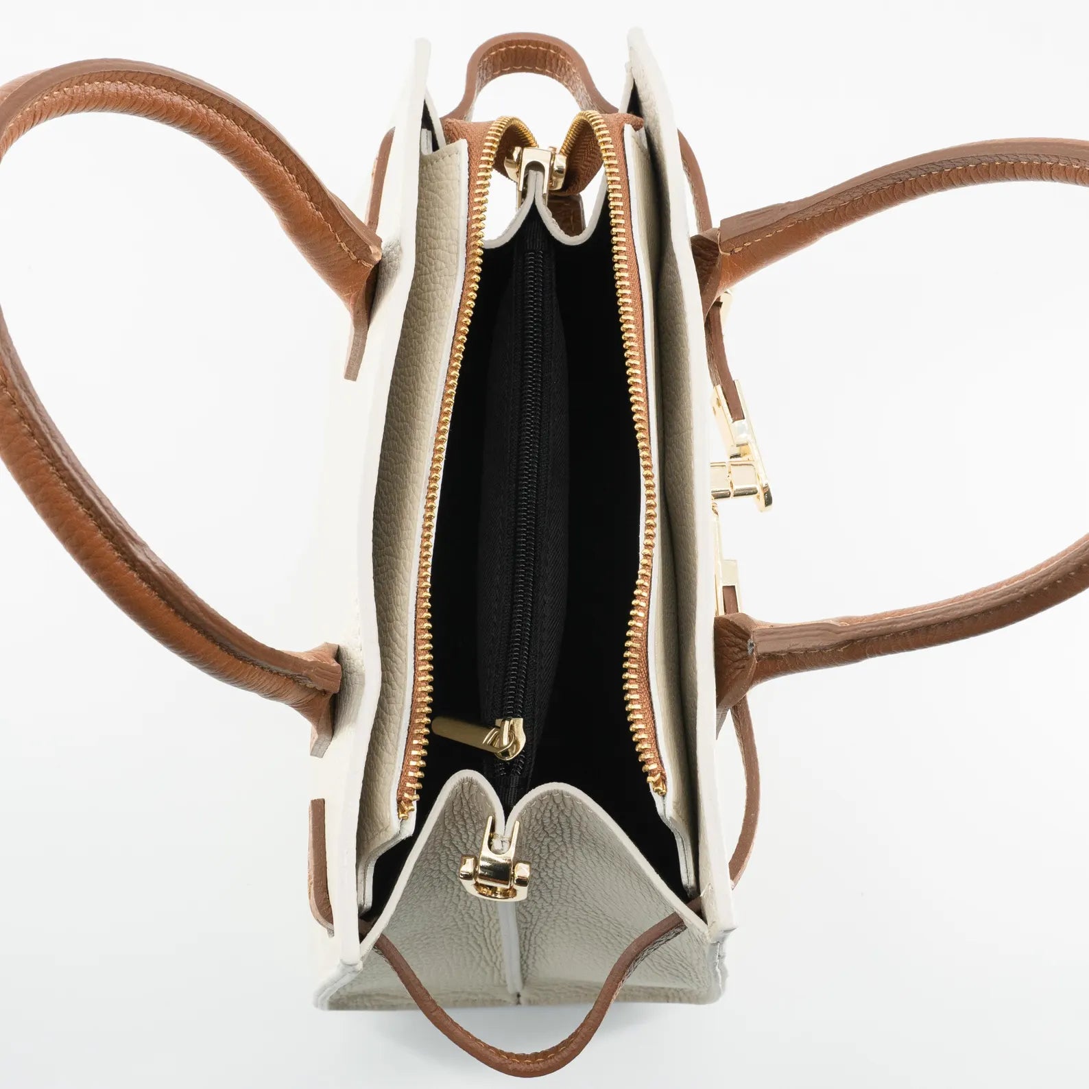 Italian Handmade Leather Bag for Women | Elegant Off-White & Brown Tote From Florence, Made in Italy | Luxury Top Handle Purse