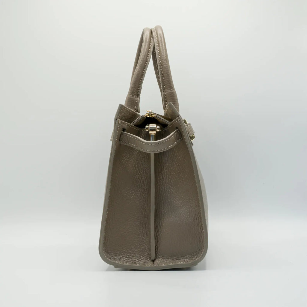 Italian Handmade Leather Bag for Women | Elegant Taupe Tote From Florence, Made in Italy | Luxury Top Handle Purse