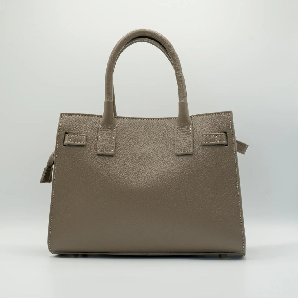 Italian Handmade Leather Bag for Women | Elegant Taupe Tote From Florence, Made in Italy | Luxury Top Handle Purse