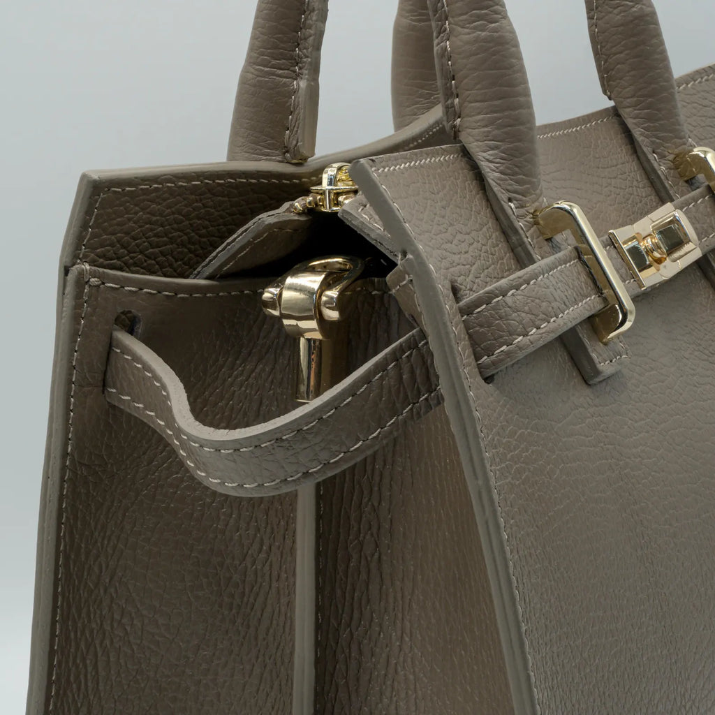 Italian Handmade Leather Bag for Women | Elegant Taupe Tote From Florence, Made in Italy | Luxury Top Handle Purse